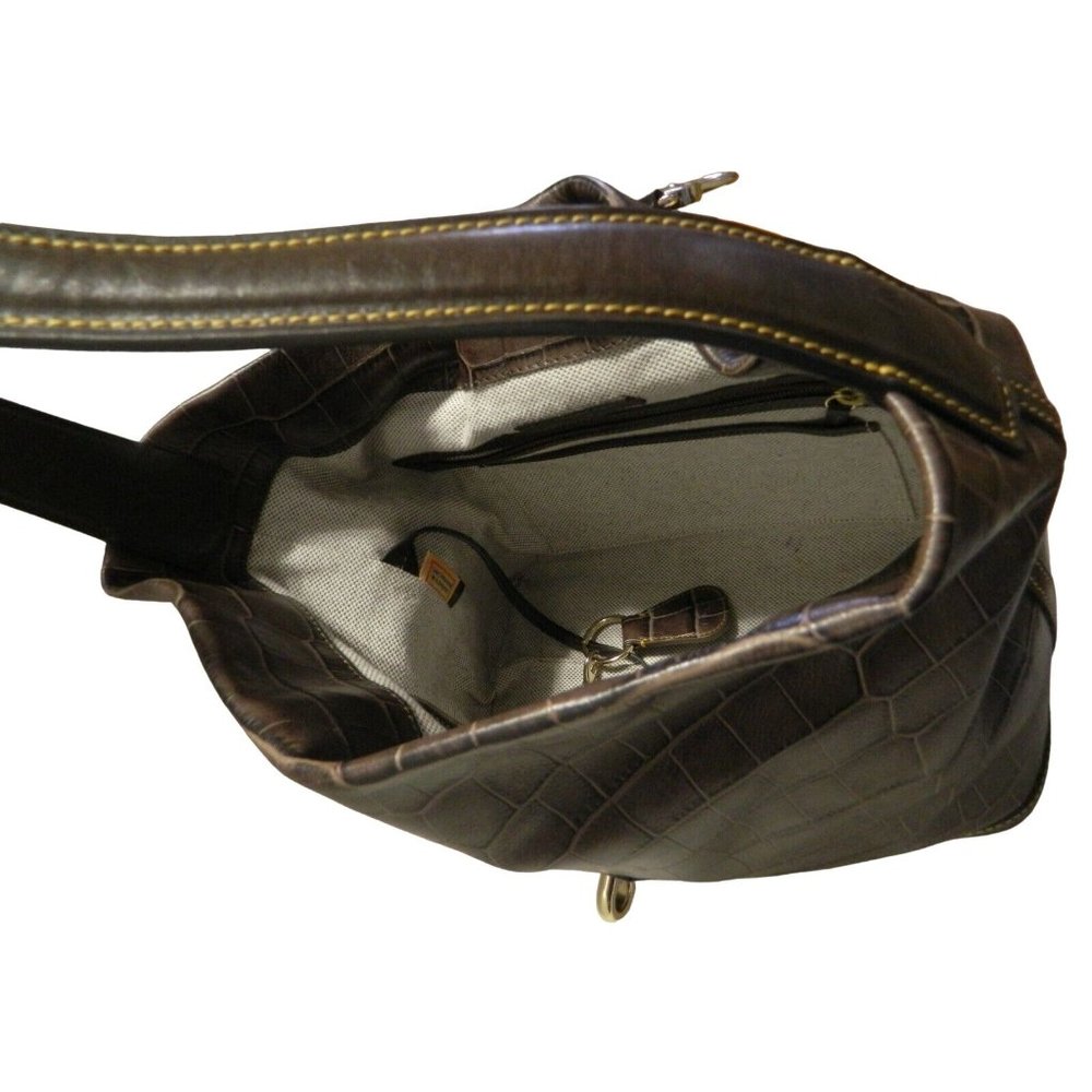 Dooney & Bourke Hobo Purse Key Fob Cosmetics Bag Brown Taupe Moc Croc Leather - Picture 8 of 12